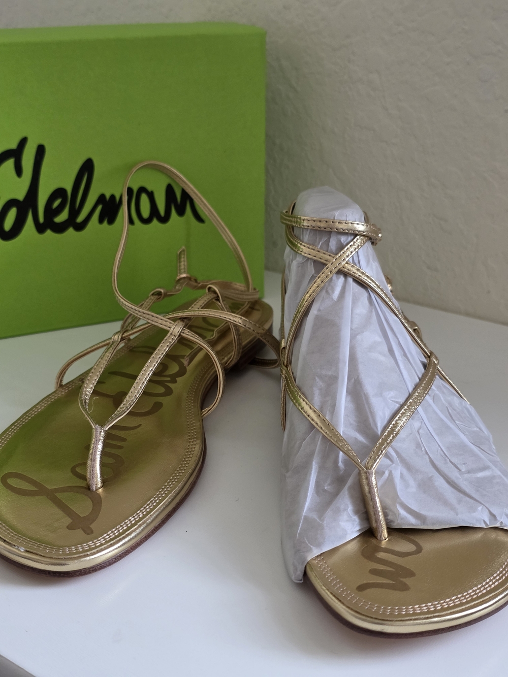 Sam Edelman Metallic Gold Strappy T-Frame Sandals Clarra Strappy Flat Size 7.5
